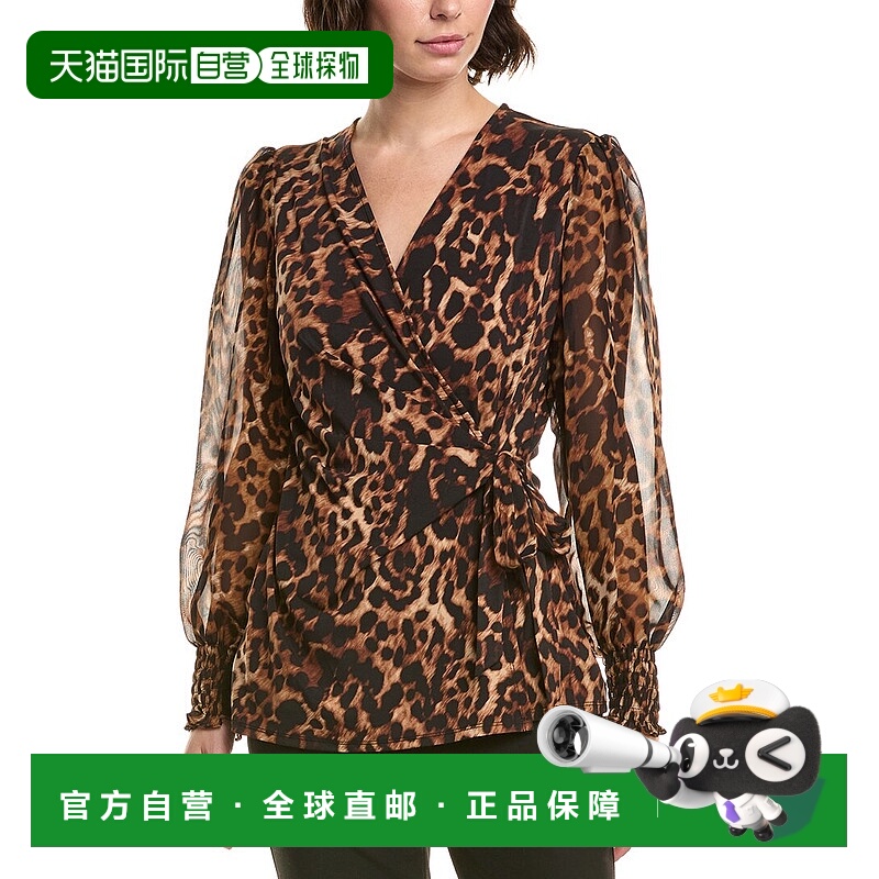 自营Anne Klein Printed Wrap Top - brown 美国奥莱直发
