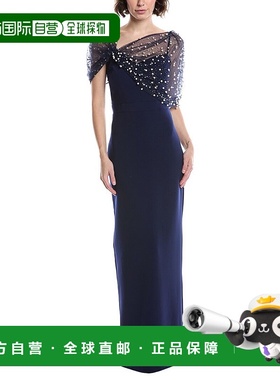 自营Theia Louella Pearl Shawl Gown - blue 美国奥莱直发连衣裙