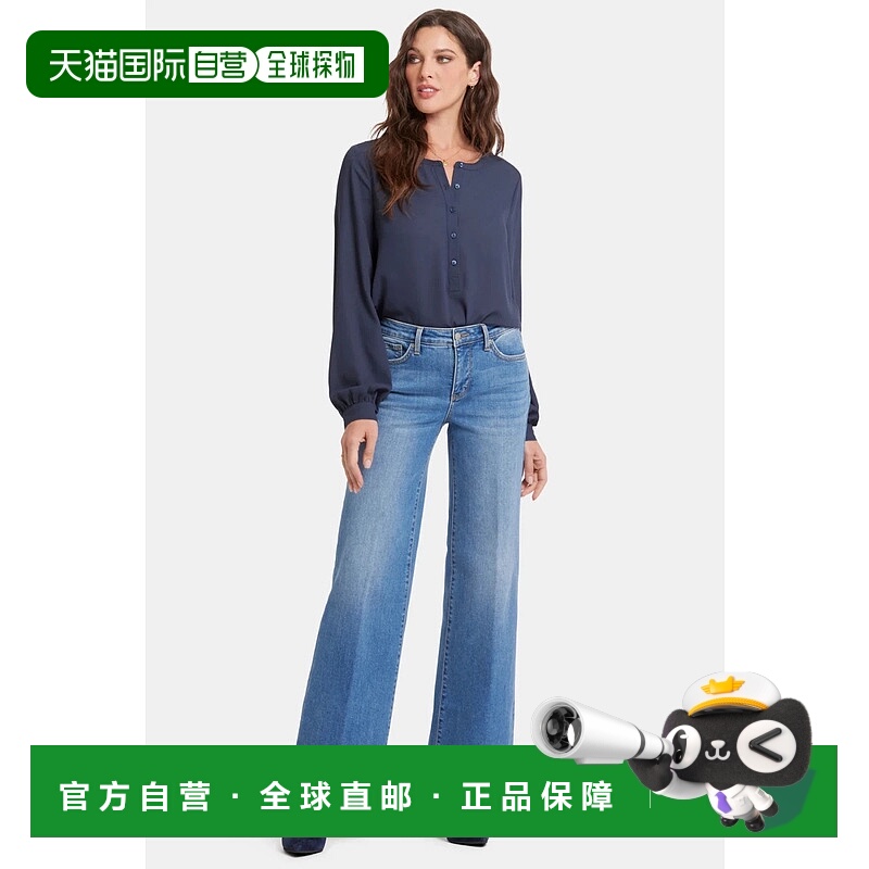 自营NYDJ Teresa Jeans Women's Blue Cotton High Rise Wide Leg