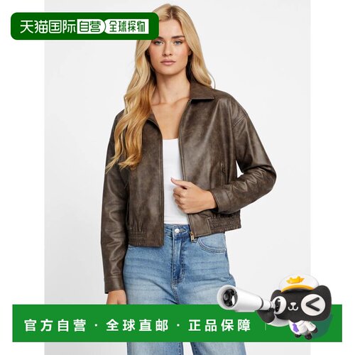 自营guessAmelia Vintage Faux-Leather Jacket - brown vintage
