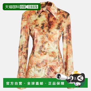 自营Nanushka Orange Hazy Floral Print Stretch Velvet Shirt -