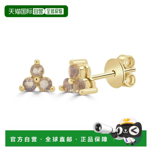 自营sabrina14K Yellow Gold Opal 3-Stone Stud Earrings - yell