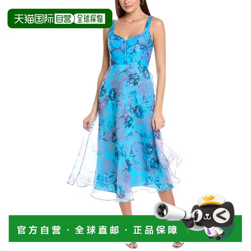 自营ML Monique Lhuillier Elodie Organza Midi Dress - blue 美