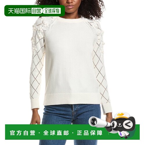 自营Anne Klein Pointelle Floral Sleeve Sweater - white 美国