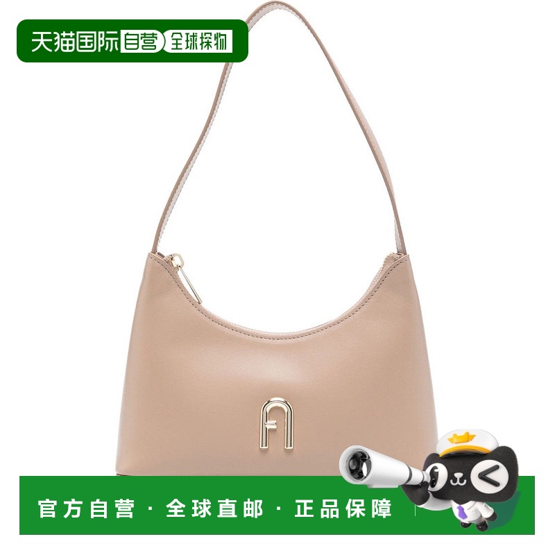 自营 furlaLeather Shoulder Bag With Gold-Tone Logo Plaque -