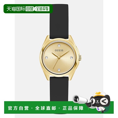 自营guessGold-Tone Silicon Analog Watch - black/gold 美国奥