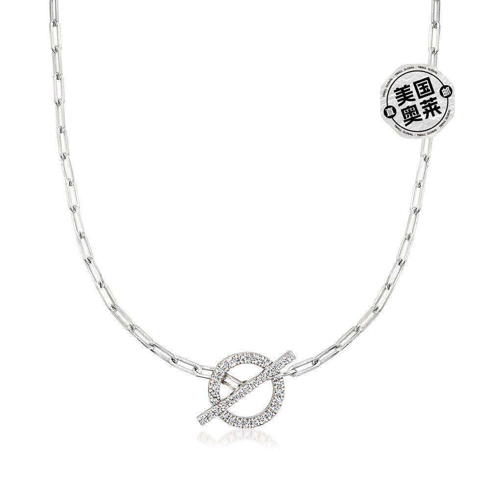 rs pure by ross-simons 纯银钻石拨动回形针链接项链 - 16 英寸