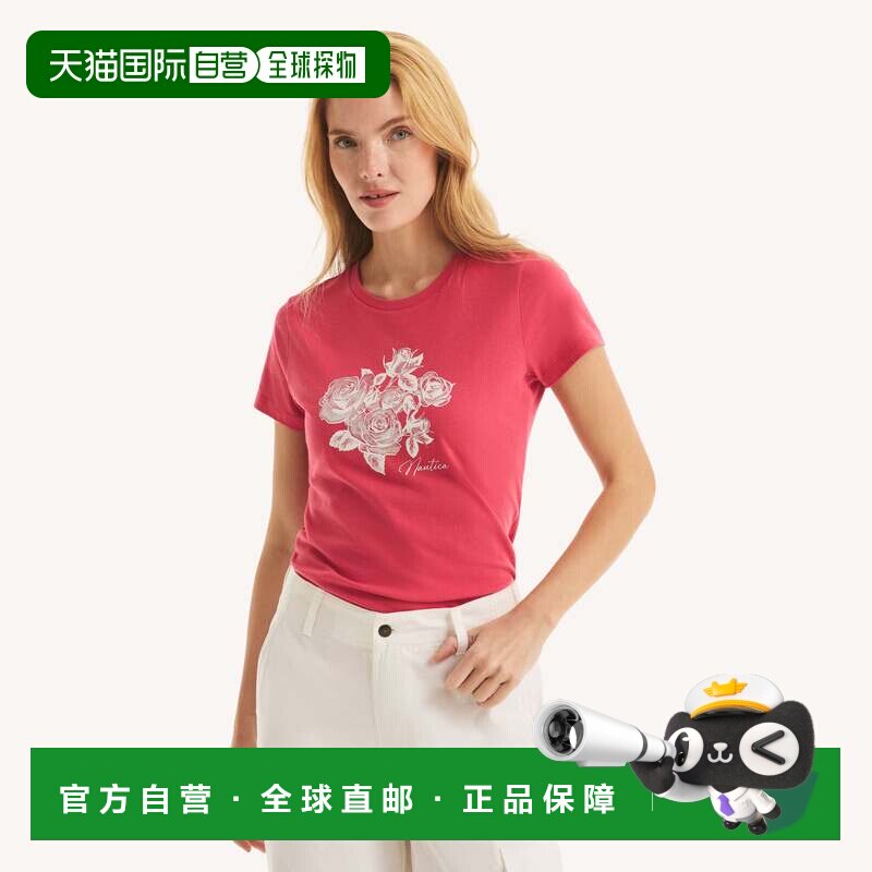 自营Nautica女士玫瑰徽标图形t恤-覆盆子酒18-1741 美国奥莱直发