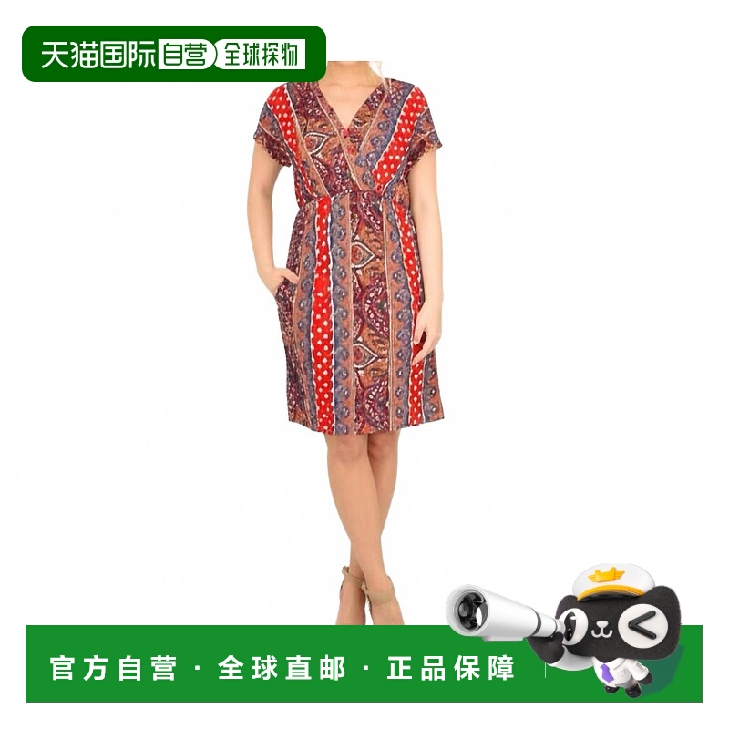 自营haptics佩斯利V领连衣裙日落橙色-日落橙色 美国奥莱直发