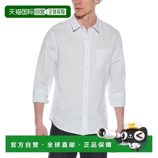 蓝色 条纹亚麻混纺纽扣衬衫 美国奥莱直发 Vince 自营