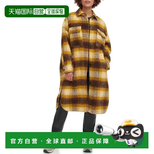 自营Levi's Longline衬衫夹克女黄色棕色格子纽扣前FROG330-黄色