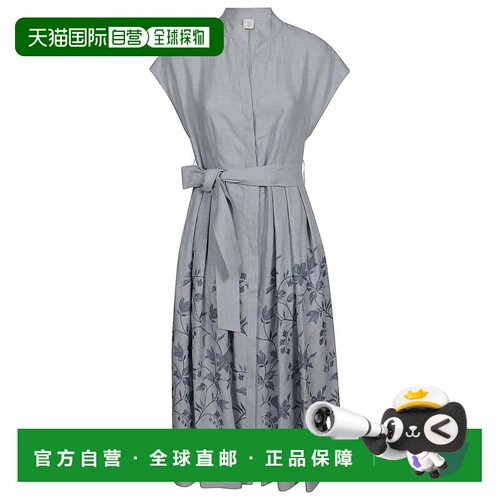 自营eleventyMid-Length Linen Dress With Mandarin Collar And