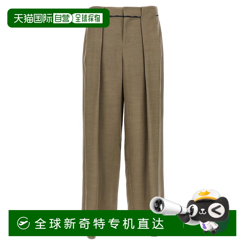 自营 balmainPalazzo风格带褶皱的Cupro长裤-棕色 【美国奥莱】直