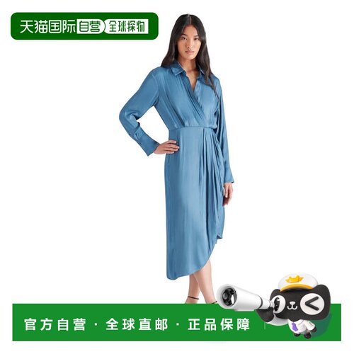 自营Steve Madden Martina裹身裙女海蓝色不对称下摆PALL515-蓝色