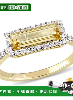 自营 mimi & max1 1/2 CT TGW 长方形切割黄水晶和白色蓝宝石光环