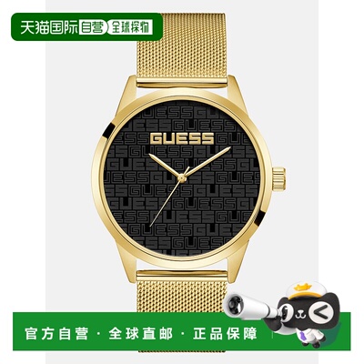 自营guessGold-Tone Logo Dial Analog Watch - gold/black 美国