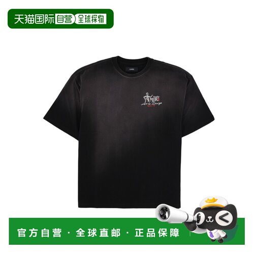 自营amiri图案印花四方形合身黑色棉质t恤衫-黑色 美国奥莱直发