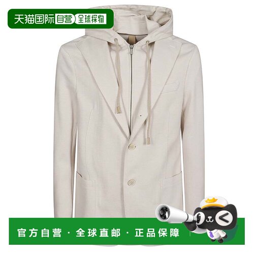 自营eleventySingle-Breasted Beige Jacket With Removable Hood