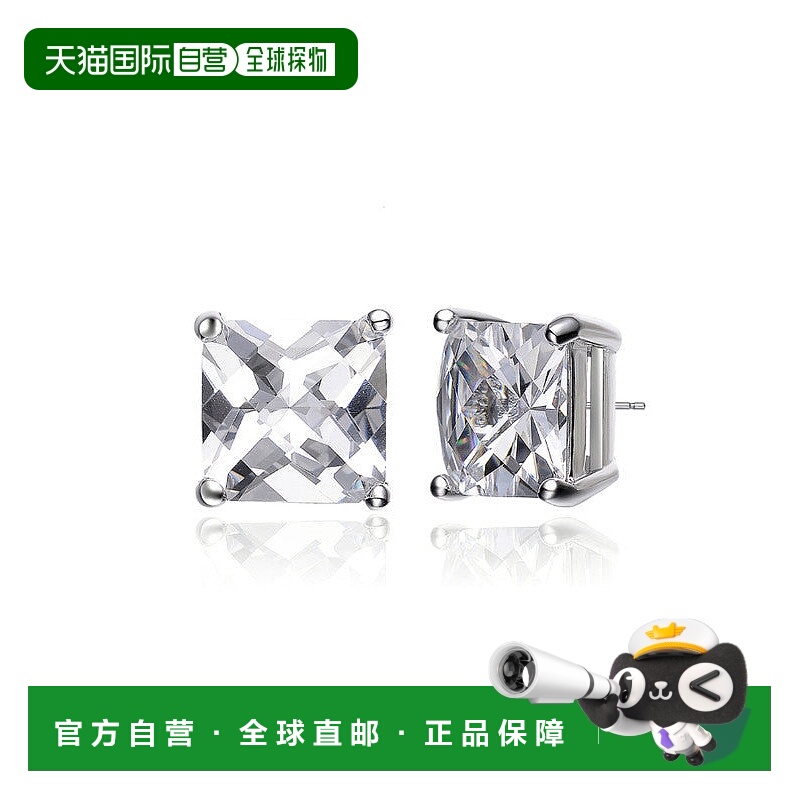 自营 genevive925 纯银钻石立方氧化锆公主单石耳钉 美国奥莱直发