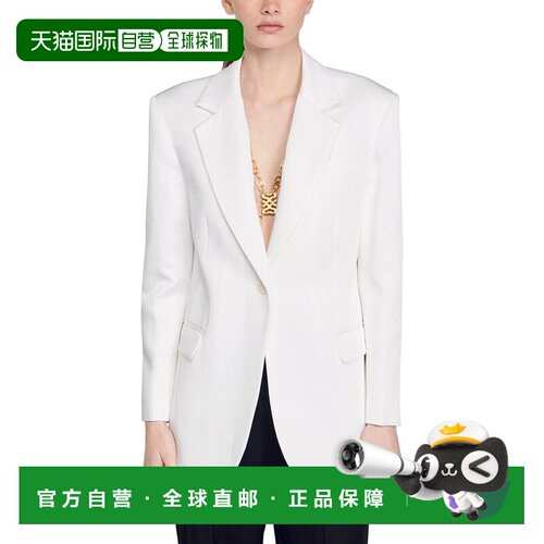 自营Sandro Alicia亚麻混纺西装外套-白色 美国奥莱直发