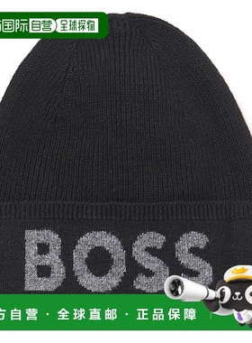 自营 Hugo Boss Men's Elio Big Logo Beanie, Black - black 美
