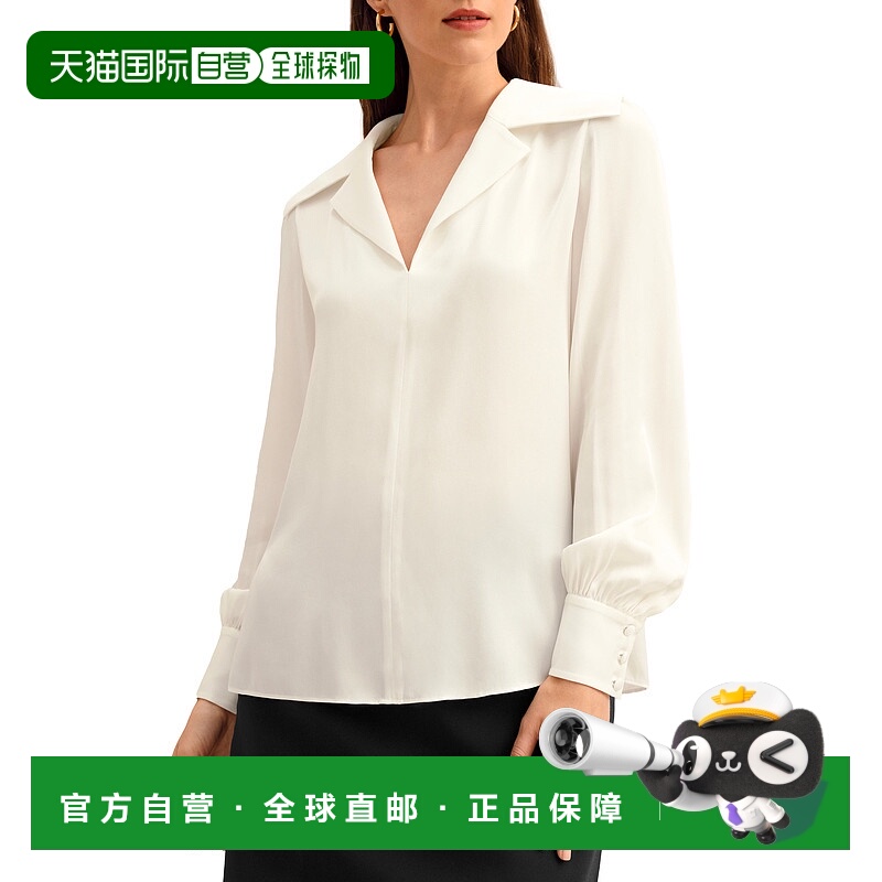 自营lilysilkThe Cervina V Neck Silk Blouse - cream white 美