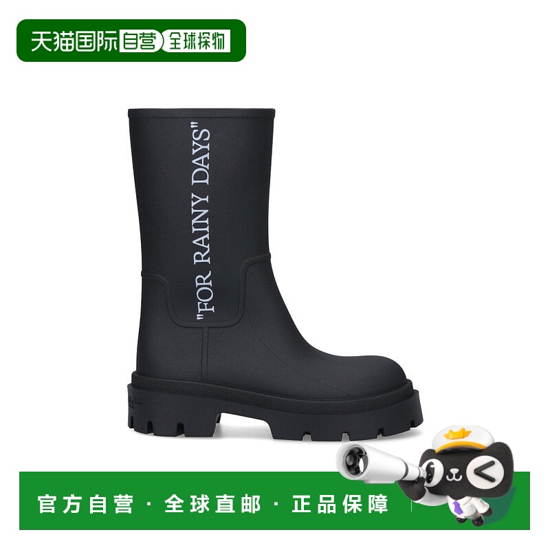 自营off-whiteMid-Calf Black Ankle Boots With Sole - black 美