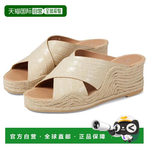 自营Aquatalia Marina凉鞋女士奶油色鳄鱼印花皮革坡跟ZAP2532-白