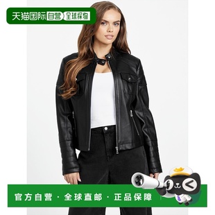 美国奥莱直发 黑色 自营guessDanielle Faux皮革摩托车夹克