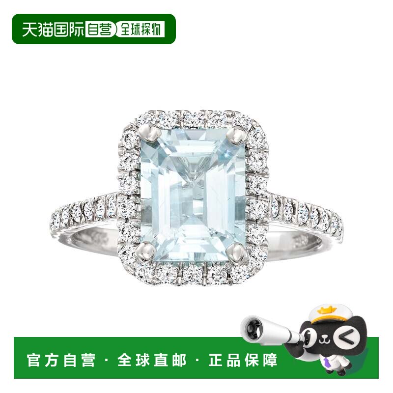 自营ross-simons罗斯-西蒙斯海蓝宝石和 . 14kt 白金钻石戒指 蓝