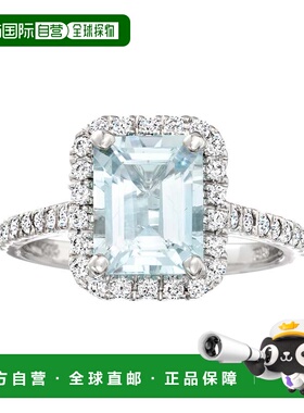 自营ross-simons罗斯-西蒙斯海蓝宝石和 . 14kt 白金钻石戒指 蓝