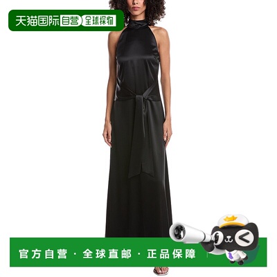 自营Toccin Jocelyn Tie Front Silky Satin Maxi Dress - black