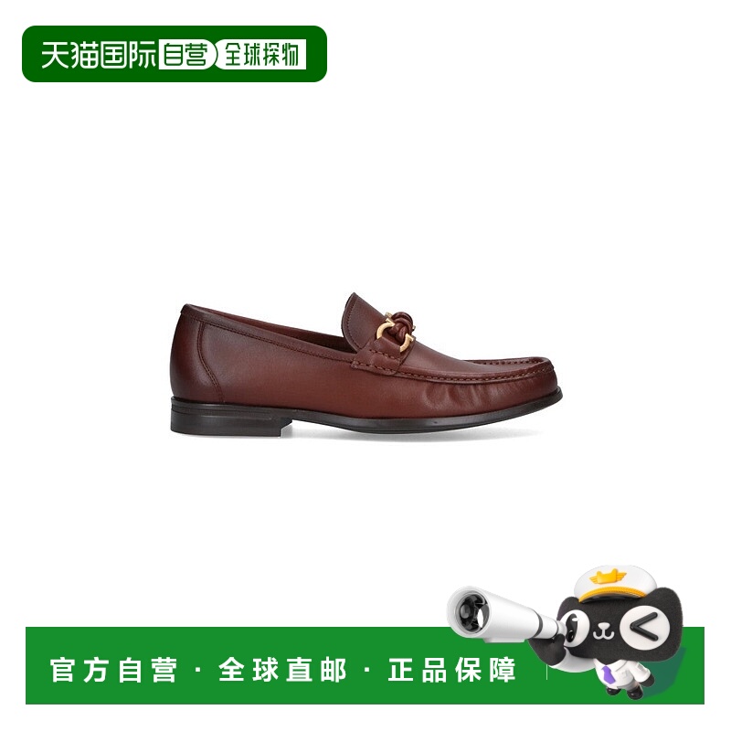 自营salvatore ferragamo光滑皮革乐福鞋，金色细节-棕色 美国奥