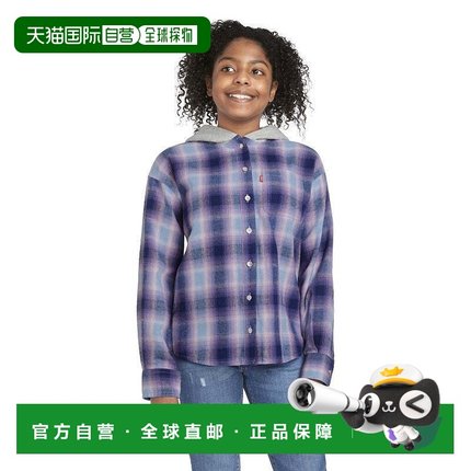 自营Girls Levi's Top Purple Plaid Flannel Button Front Long