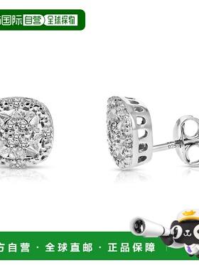 自营 vir jewels1/10 克拉 0.925 纯银后推垫形钻石耳环 - 银白色