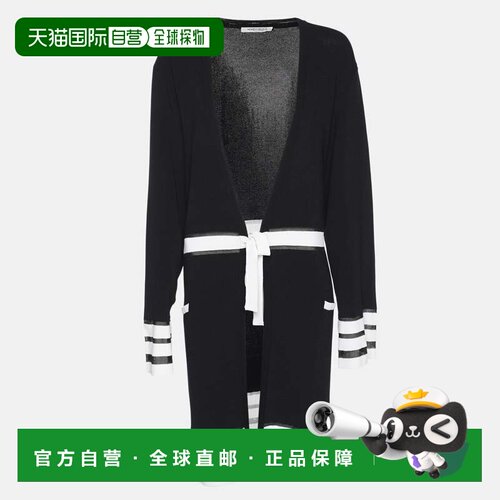自营Marina Rinaldi Navy Blue/white Rib Knit Belted Cardigan