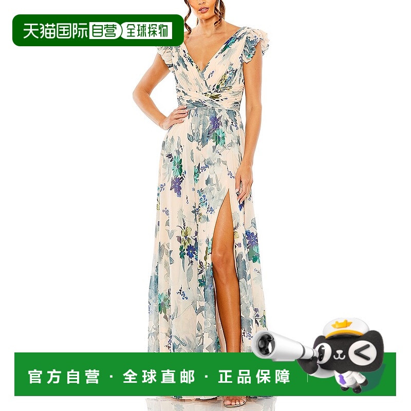 自营Mac Duggal Flutter Sleeve Chiffon Gown - pink 美国奥莱直