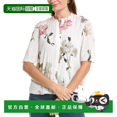 自营Vince Wilted Peony Pleated Band Collar Shirt - white 美