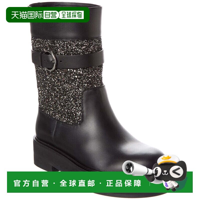 自营salvatore ferragamoFerragamo Ean皮革及闪光靴-黑色 美国奥