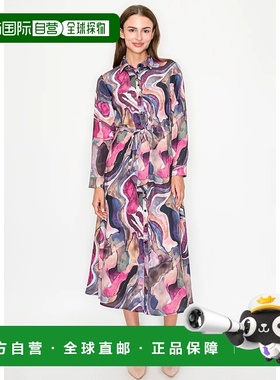 自营yal new york多抽象纽扣前襟Midi连衣裙-粉红色 美国奥莱直发