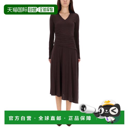 自营tory burchAsymmetrical Ruched V-Neck Midi Dress - black