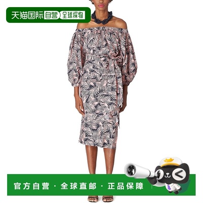 自营Carolina Herrera 露肩泡泡袖褶饰中长连衣裙 - 黑色 【美国