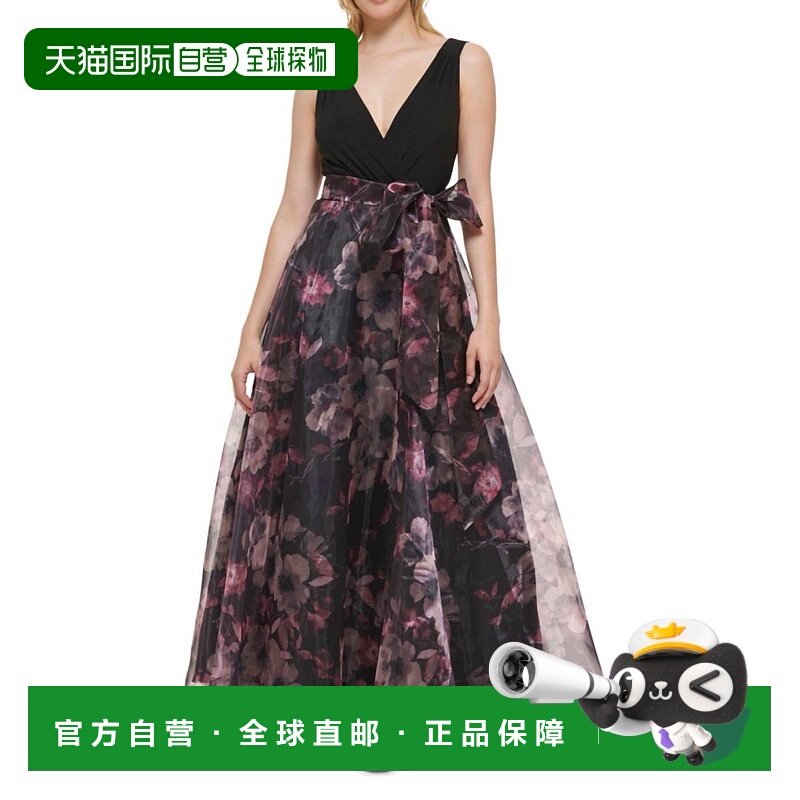 自营eliza jWomen's Sleeveless Faux Wrap Ballgown In Black Pl