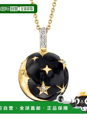 自营ross-simons罗斯-西蒙斯黑色珐琅和 . 18 克拉金镀在纯银上白