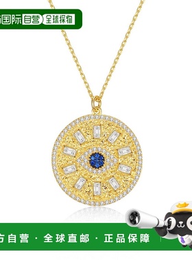 自营 genevive14k 镀金蓝色蓝宝石和钻石立方氧化锆曼陀罗奖章吊