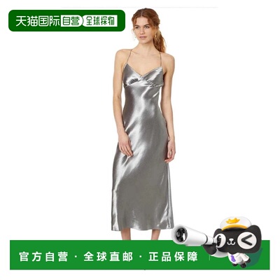 自营Madewell The Layton Slip Dress Silver Metallic V-Neck Pa