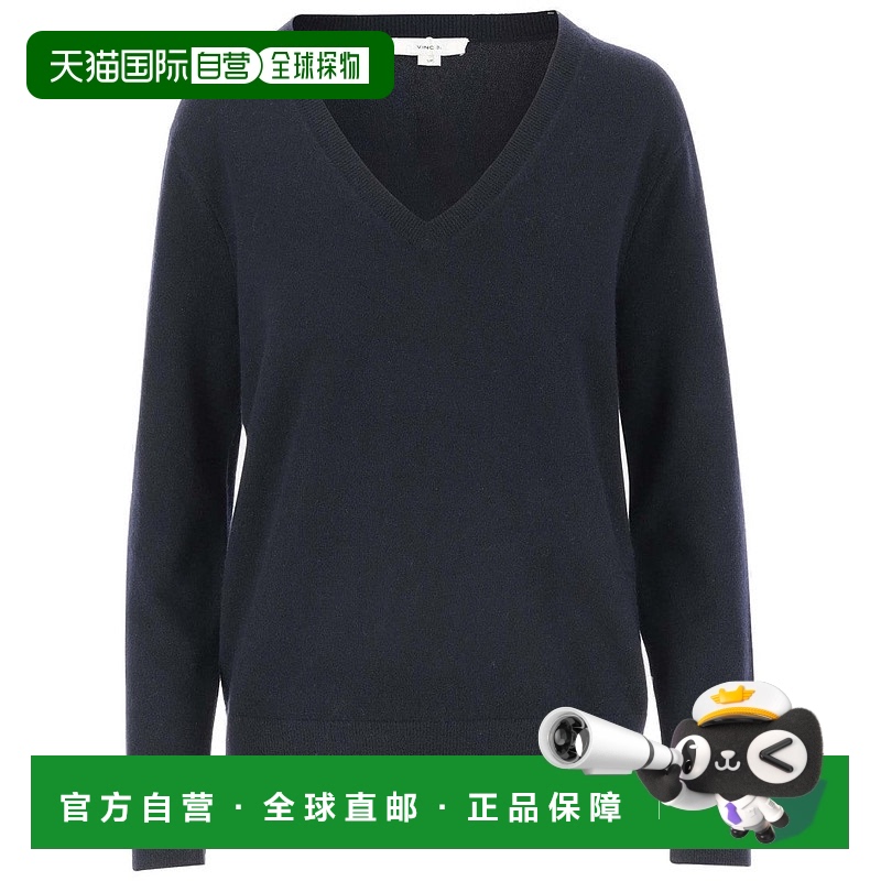 自营 vince罗纹边羊绒V领套头衫-蓝色 美国奥莱直发