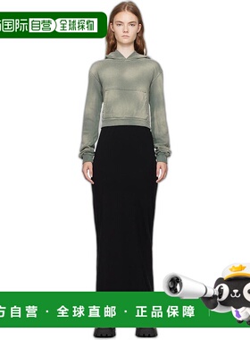 1h可退 【美国直邮】we11done 绿色黑色分层连帽连衣裙 女装卫衣