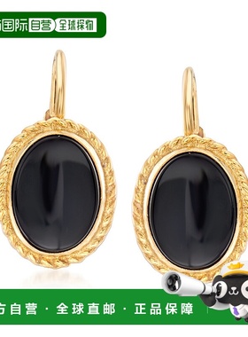 自营 Ross-Simons 8x6 毫米黑色缟玛瑙吊式耳环 14 克拉黄金 - 黑
