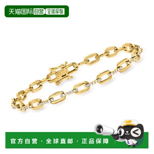 自营 Ross-Simons CZ 回形针链式手链，18kt 黄金镀纯银 - 8 英寸